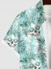 Plus Size Skulls Tropical Leaf Rose Flower Print Buttons Pocket Hawaii Shirt For Men -  