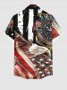 Plus Size Eagle Patriotic American Flag Print Button Pocket Shirt For Men -  
