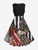 Plus Size Eagle Patriotic American Flag Print Vintage A Line Swing Dress -  