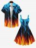 Plus Size Ice and Fire Flame Glitter Dots Print Tank Dress -  