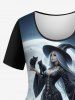 Plus Size Wizard Glitter Moon Cat Print Ombre T-shirt -  