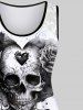 Plus Size Skull Skeleton Ink Heart Rose Flower Print Lace Tank Top -  