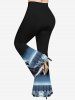 Pantalon Evasé Ombré Chat et Lune Imprimés de Grande Taille à Paillettes - Noir 4X