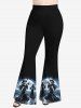 Pantalon Evasé Ombré Chat et Lune Imprimés de Grande Taille à Paillettes - Noir 5X