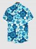 Plus Size Tropical Leaf Hibiscus Flowers Print Buttons Pocket Hawaii Shirt For Men -  