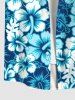 Plus Size Tropical Leaf Hibiscus Flowers Print Buttons Pocket Hawaii Shirt For Men -  