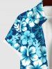 Plus Size Tropical Leaf Hibiscus Flowers Print Buttons Pocket Hawaii Shirt For Men -  