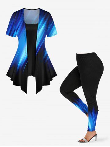 Ombre Colorblock Glitter 3D Print Plus Size Matching Set - BLACK
