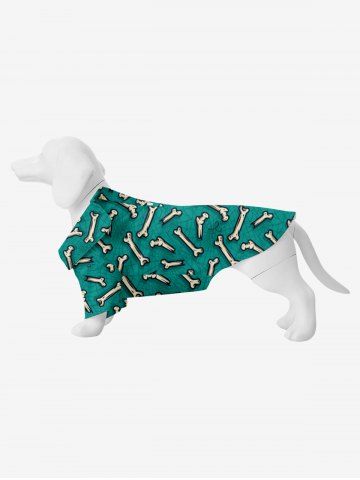 Pet's Bone Spider Web Print Button Shirt - GREEN - S