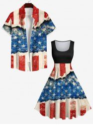 Patriotic American Flag Distressed Ripped 3D Print Plus Size Matching Outfit For Couples -  