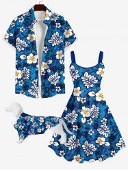 Tropical Leaf Hibiscus Flower Tie Dye Print Hawaii Dog and Owner Matching Outfits -  