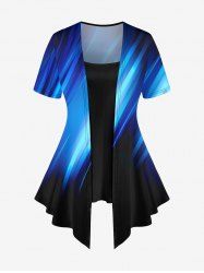Plus Size Ombre Colorblock Glitter 3D Print Asymmetrical 2 In 1 T-shirt -  