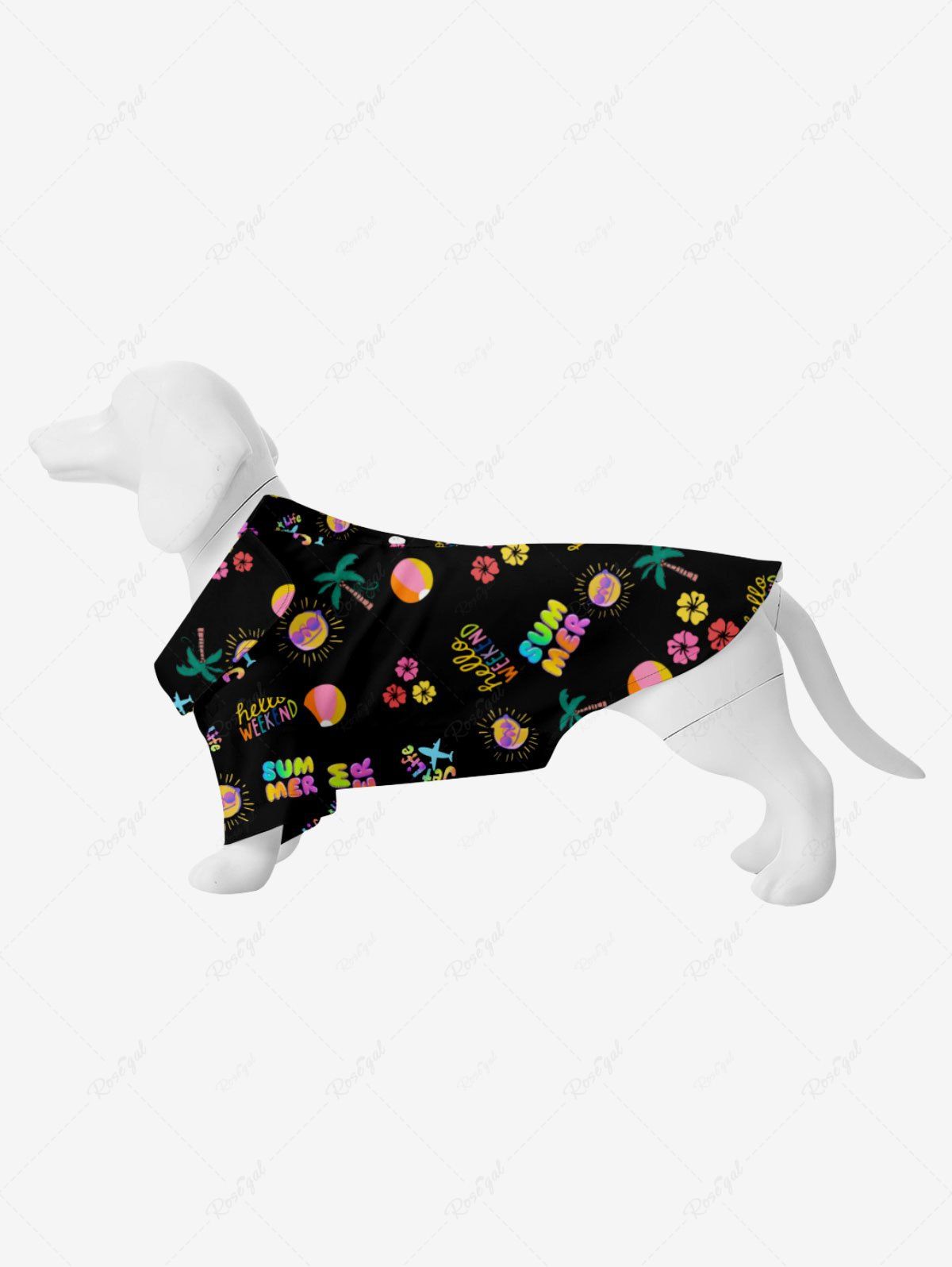 Shop Pet's Coconut Tree Floral Sun Letters Print Hawaii Button Shirt  