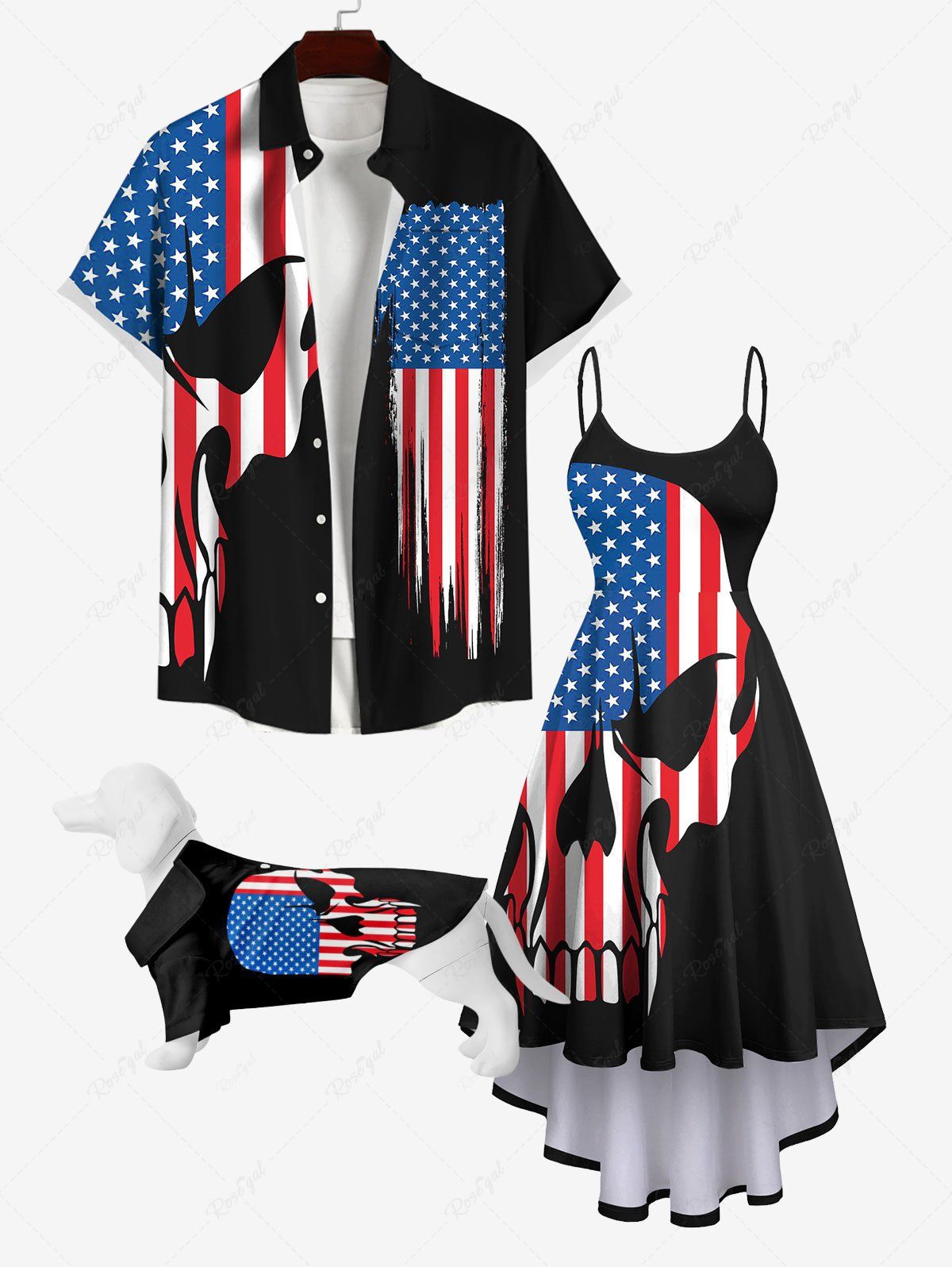 Online Patriotic American Flag Skull Print Dog and Owner Matching Outfits  