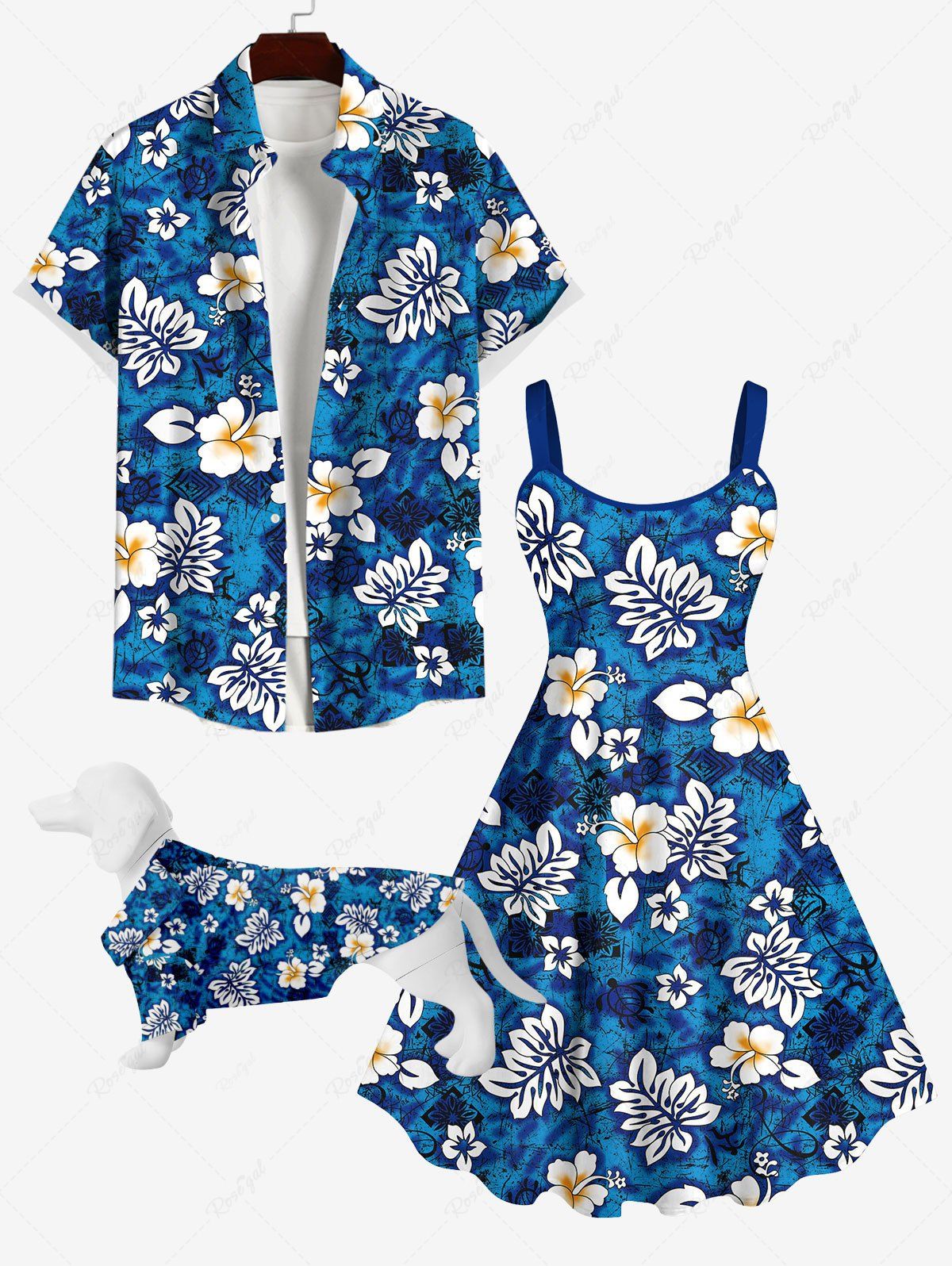 Discount Tropical Leaf Hibiscus Flower Tie Dye Print Hawaii Dog and Owner Matching Outfits  