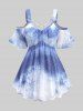 Splatter Tie Dye Print Top and 3D Denim Lace Up Topstitching Graphic Leggings Plus Size Outfit -  