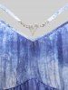 Splatter Tie Dye Print Top and 3D Denim Lace Up Topstitching Graphic Leggings Plus Size Outfit -  