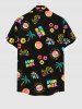 Plus Size Colorful Coconut Tree Sun Letters Floral Print Hawaii Button Pocket Shirt For Men -  