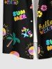 Plus Size Colorful Coconut Tree Sun Letters Floral Print Hawaii Button Pocket Shirt For Men -  