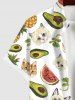 Plus Size Watermelon Pineapple Cat Avocado Print Hawaii Button Pocket Shirt For Men -  