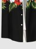 Plus Size Tropical Leaf Hibiscus Flowers Print Buttons Pocket Hawaii Shirt For Men -  