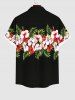 Plus Size Tropical Leaf Hibiscus Flowers Print Buttons Pocket Hawaii Shirt For Men -  