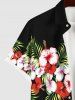 Plus Size Tropical Leaf Hibiscus Flowers Print Buttons Pocket Hawaii Shirt For Men -  