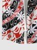 Plus Size Tropical Leaf Flowrs Curve Colorblock Print Buttons Pocket Hawaii Shirt For Men -  