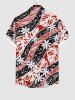 Plus Size Tropical Leaf Flowrs Curve Colorblock Print Buttons Pocket Hawaii Shirt For Men -  