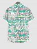 Plus Size Tropical Leaves Colorful Striped Print Hawaii Button Pocket Shirt For Men -  