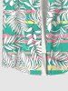 Plus Size Tropical Leaves Colorful Striped Print Hawaii Button Pocket Shirt For Men -  