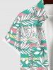 Plus Size Tropical Leaves Colorful Striped Print Hawaii Button Pocket Shirt For Men -  
