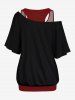 Plus Size Solid Racerback Tank Top and Skull Rose Flower Letters Print T-shirt Set -  