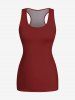 Plus Size Solid Racerback Tank Top and Skull Rose Flower Letters Print T-shirt Set -  