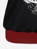 Plus Size Solid Racerback Tank Top and Skull Rose Flower Letters Print T-shirt Set -  