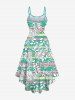 Plus Size Tropical Leaves Colorful Striped Print Hawaii High Low Asymmetric Backless A Line Cami Dress -  