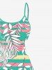 Plus Size Tropical Leaves Colorful Striped Print Hawaii High Low Asymmetric Backless A Line Cami Dress -  
