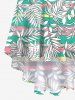 Plus Size Tropical Leaves Colorful Striped Print Hawaii High Low Asymmetric Backless A Line Cami Dress -  