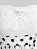 Plus Size Polka Dot Print Bowknot Floral Hollow Out Ruffles Cold Shoulder 2 In 1 Top -  