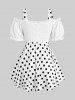 Plus Size Polka Dot Print Bowknot Floral Hollow Out Ruffles Cold Shoulder 2 In 1 Top -  