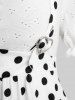 Plus Size Polka Dot Print Bowknot Floral Hollow Out Ruffles Cold Shoulder 2 In 1 Top -  