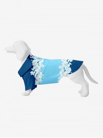 Pet's Hibiscus Flower Colorblock Print Hawaii Shirt - BLUE - M