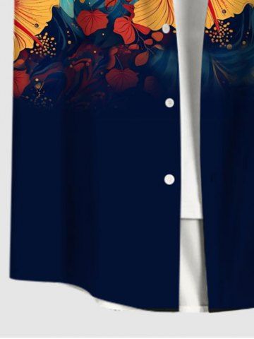 Plus Size Tropical Hibiscus Flowers Print Buttons Pocket Hawaii Shirt For Men