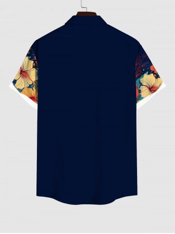 Plus Size Tropical Hibiscus Flowers Print Buttons Pocket Hawaii Shirt For Men