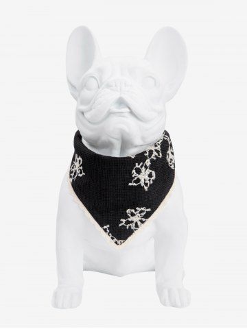 Pet's Floral Jacquard Lace Trim Textured Bandana Bibs - BLACK - L