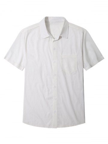 Plus Size Solid Full Buttons Pocket Shirt For Men - WHITE - M