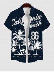 Plus Size Coconut Tree Beach Letters Print Hawaii Button Pocket Shirt For Men -  