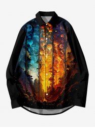 Plus Size Sunset Clouds Lightning Forest Print Button Shirt For Men -  