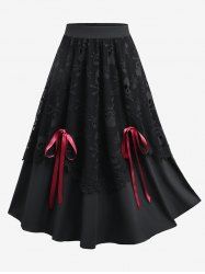 Plus Size Mesh Skull Bowknot Tied Layered A Line Skirt -  