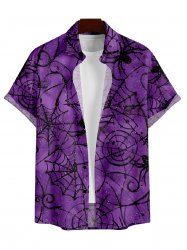 Men's Spider Web Print Roll Up Sleeve Shirt -  